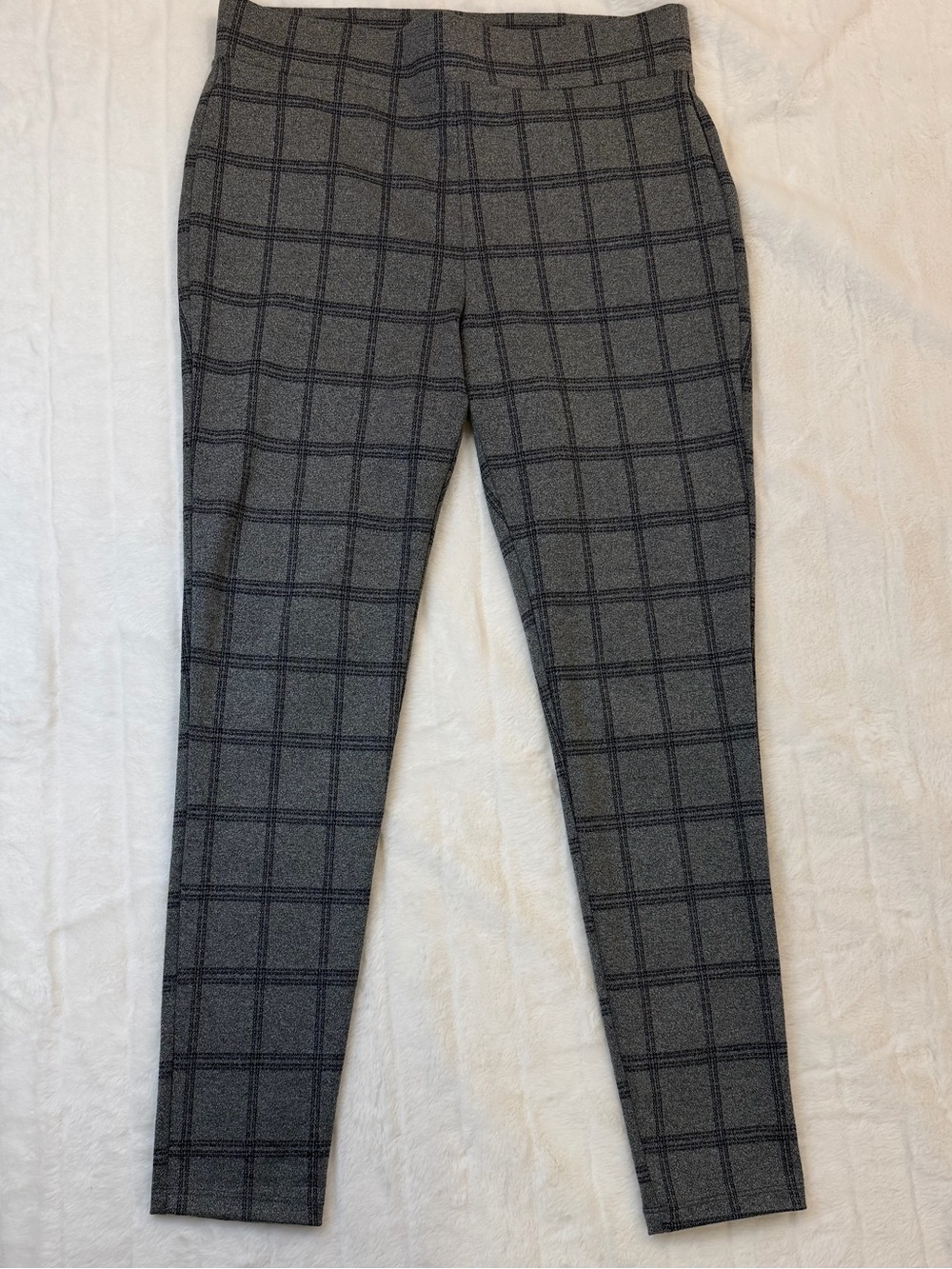 LOFT Gray Windowpane Ponte Ankle Pants Medium